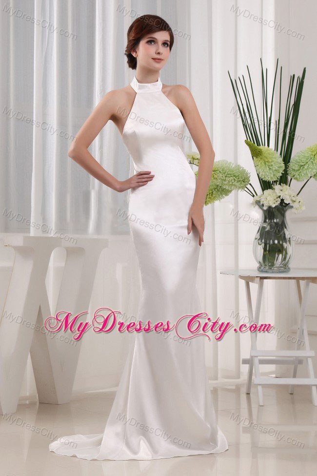 Mermaid Backless White Prom Evening Dress with Halter