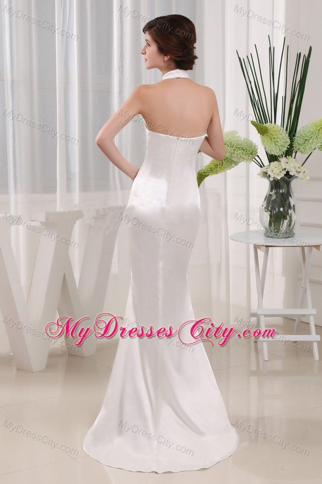 Mermaid Backless White Prom Evening Dress with Halter