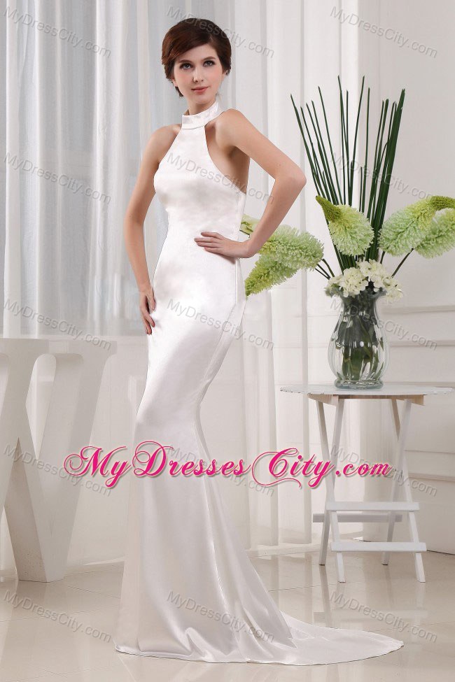 Mermaid Backless White Prom Evening Dress with Halter