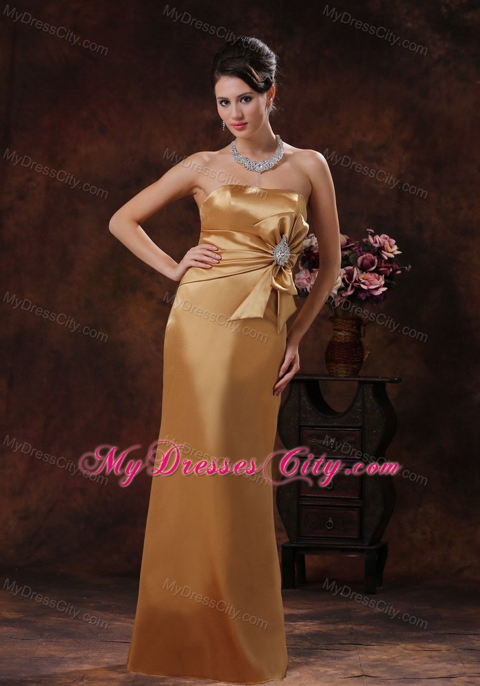 Champagne Beaded and Bow Decorate Evening Formal Gowns