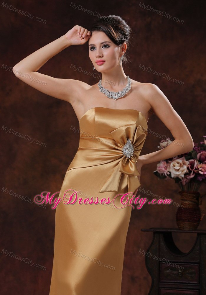 Champagne Beaded and Bow Decorate Evening Formal Gowns