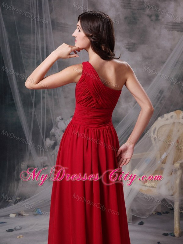 Latest Red Empire Ruches Evening Dress with Single Strap