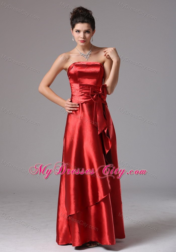 Custom Made Red Column Long Evening Dress With Bows