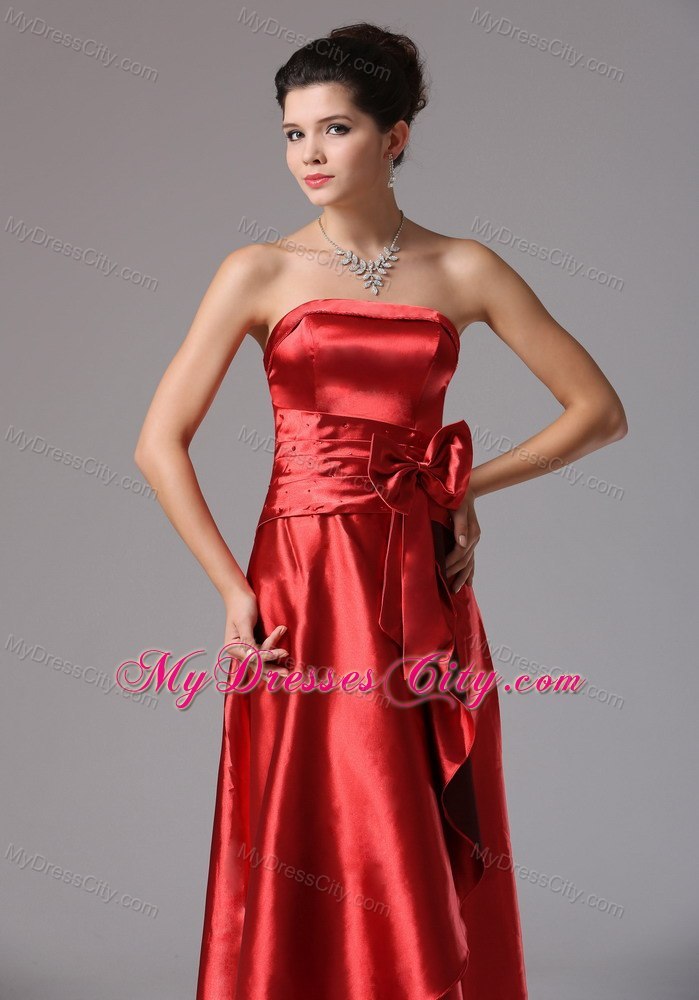 Custom Made Red Column Long Evening Dress With Bows