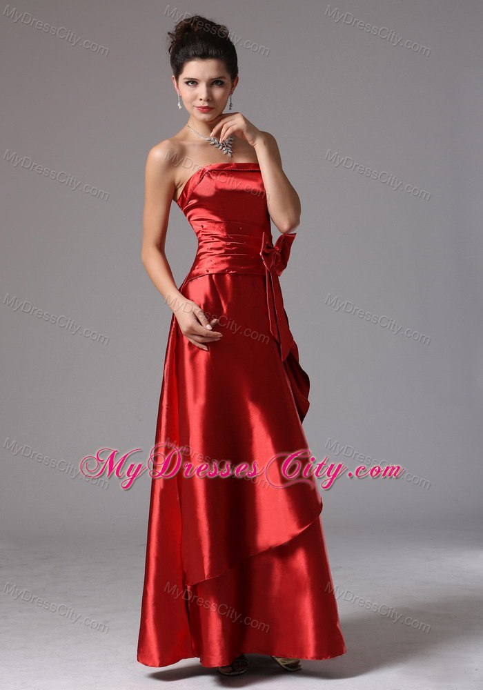 Custom Made Red Column Long Evening Dress With Bows