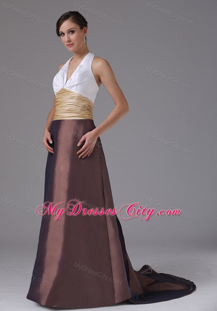 Halter Ruches 2013 Evening Dress with Brush Train