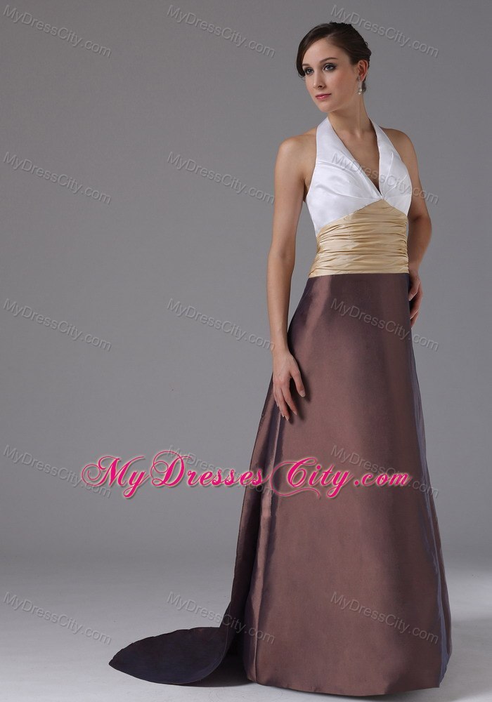 Halter Ruches 2013 Evening Dress with Brush Train