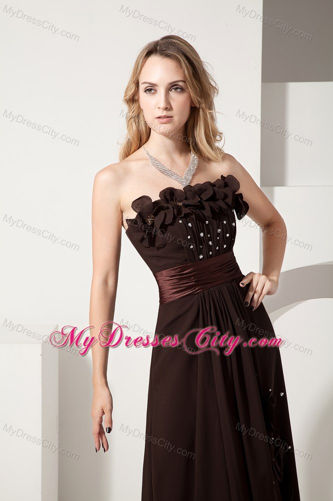 Brown Brush Train Chiffon Beading and Appliques Evening Dress