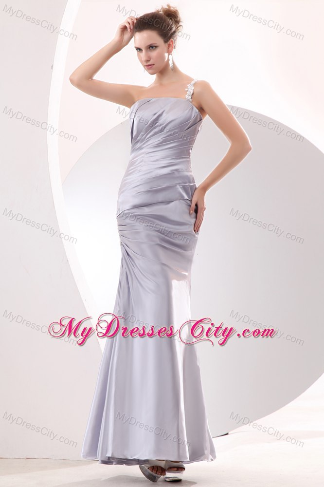 Sliver Column Ankle-length Taffeta Ruches Prom Evening Dress