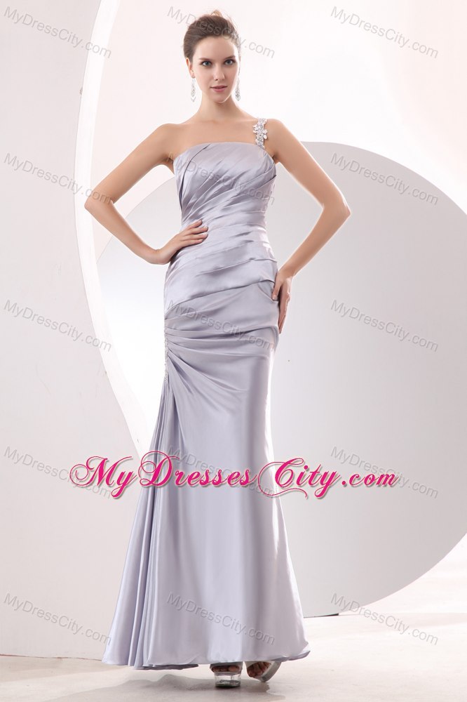 Sliver Column Ankle-length Taffeta Ruches Prom Evening Dress