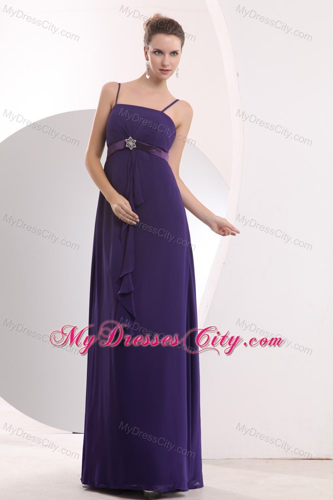 Purple Spaghetti Straps Sashes Prom Evening Dress with Chiffon