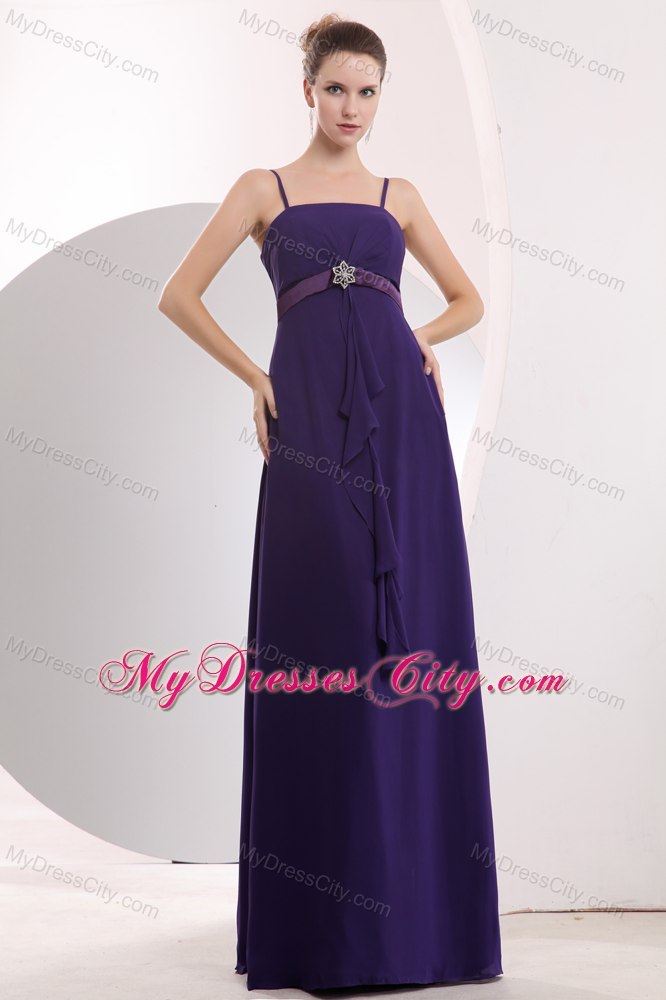 Purple Spaghetti Straps Sashes Prom Evening Dress with Chiffon