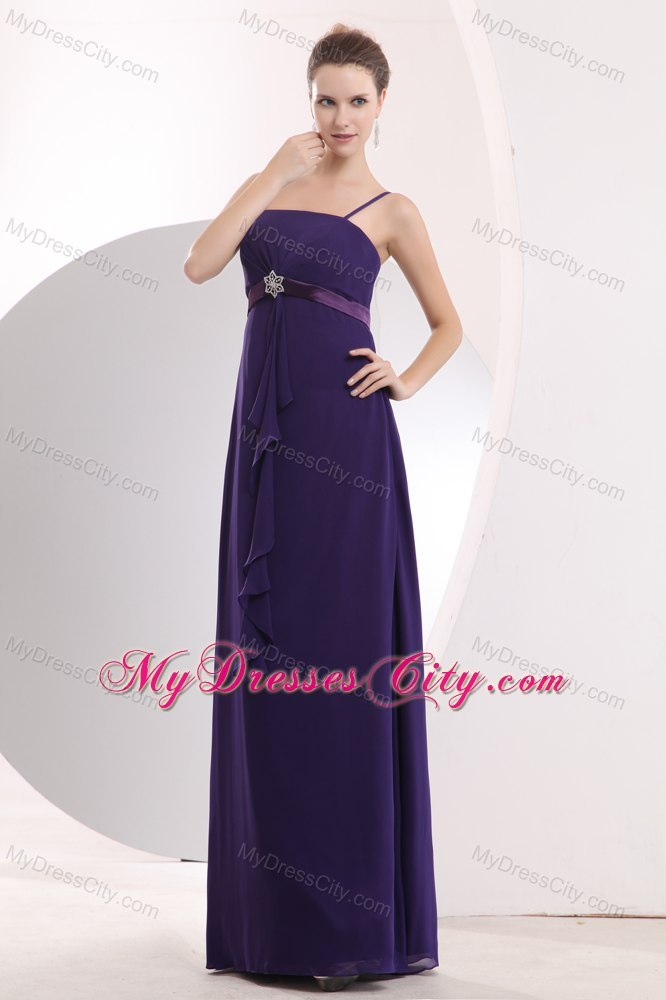 Purple Spaghetti Straps Sashes Prom Evening Dress with Chiffon