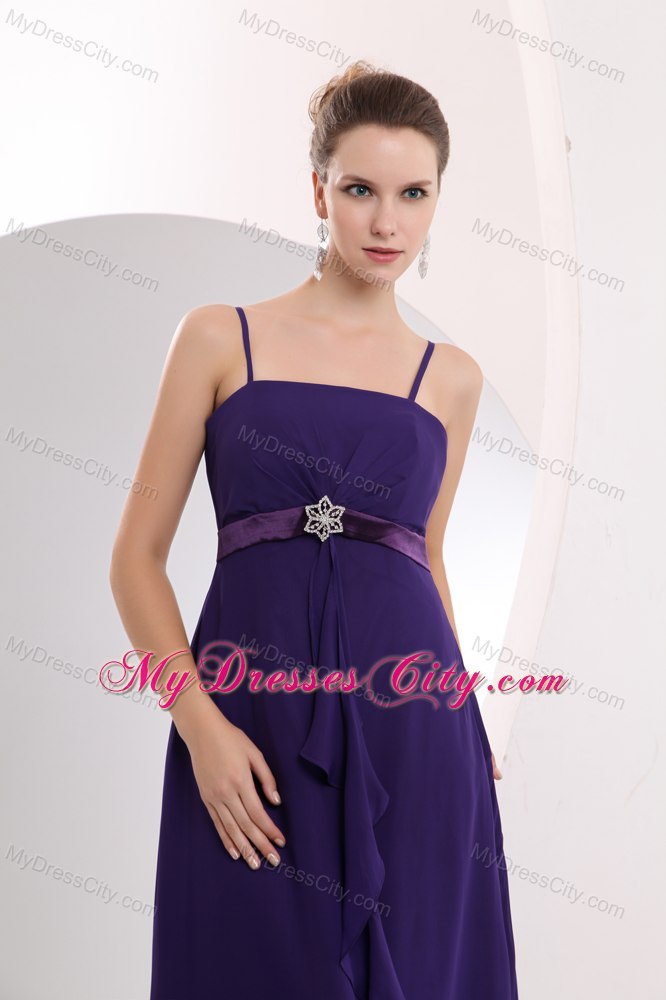 Purple Spaghetti Straps Sashes Prom Evening Dress with Chiffon