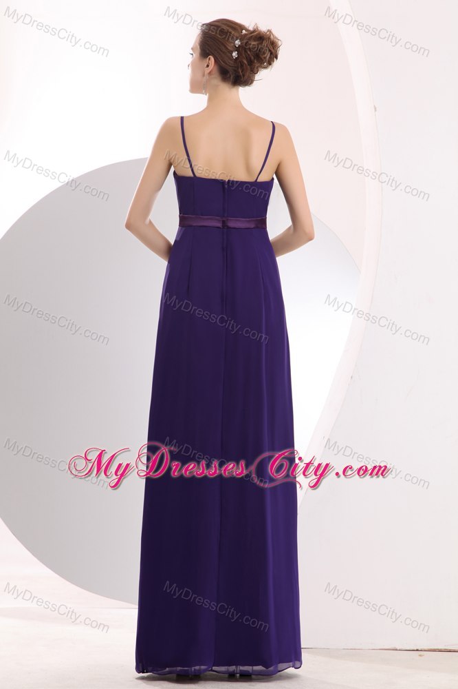 Purple Spaghetti Straps Sashes Prom Evening Dress with Chiffon