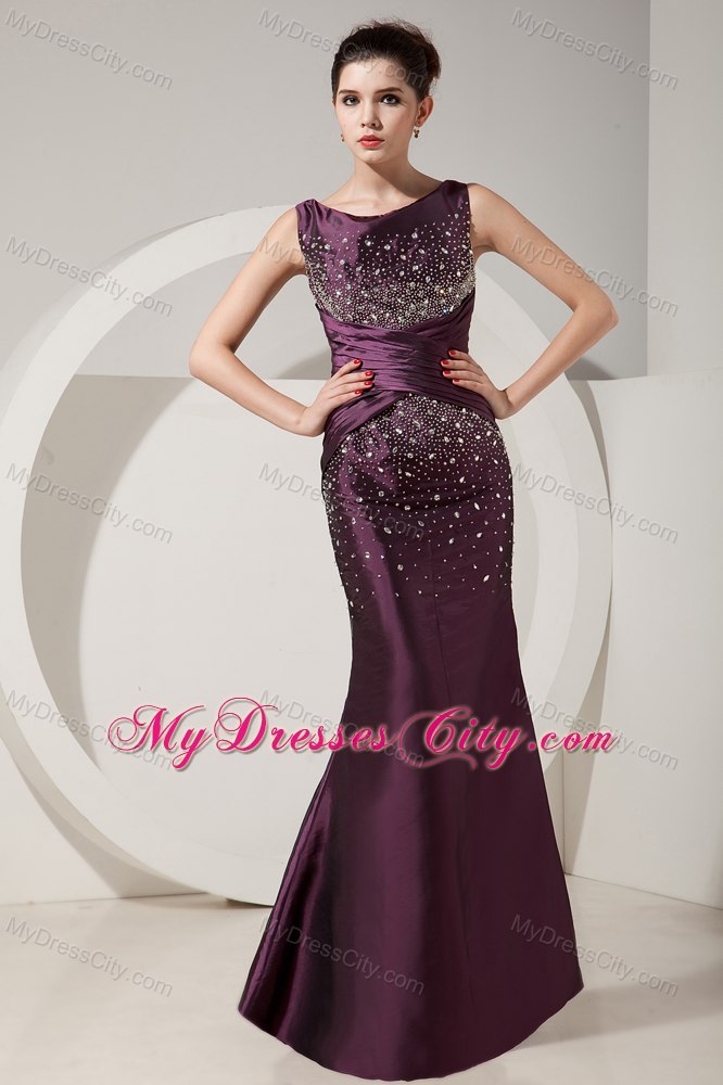 Dark Purple Mermaid Scoop Prom Evening Dress with Beading