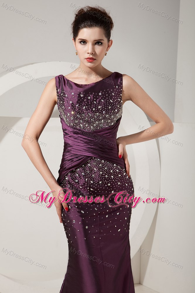 Dark Purple Mermaid Scoop Prom Evening Dress with Beading