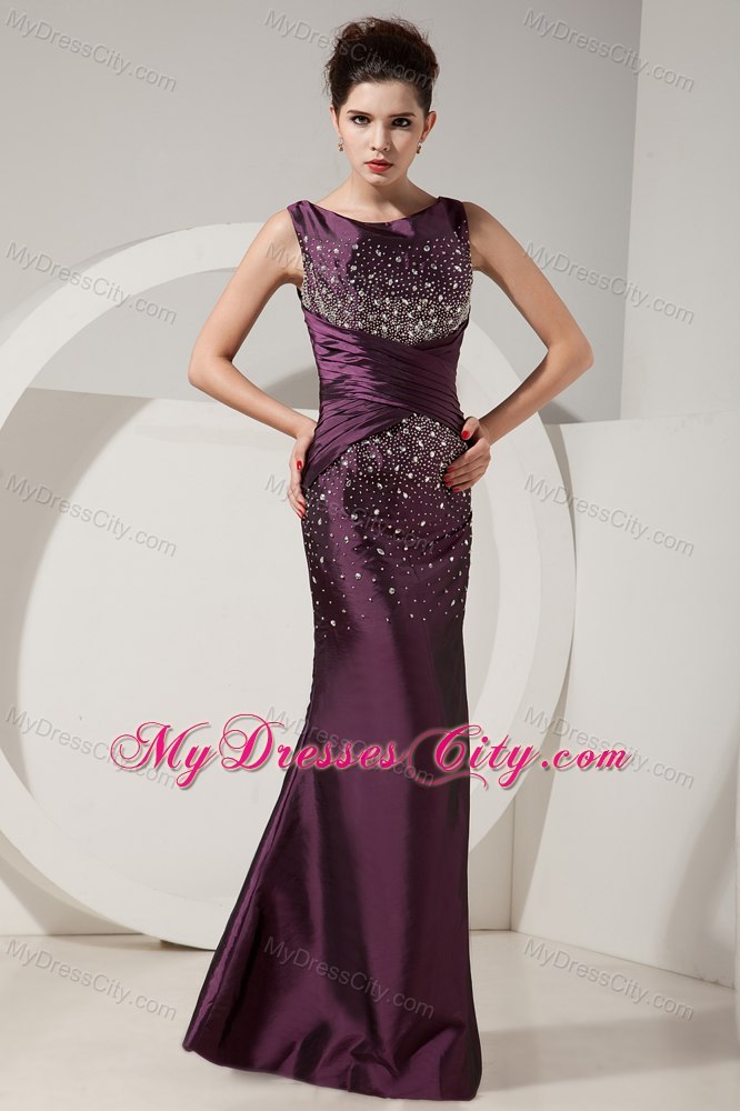 Dark Purple Mermaid Scoop Prom Evening Dress with Beading