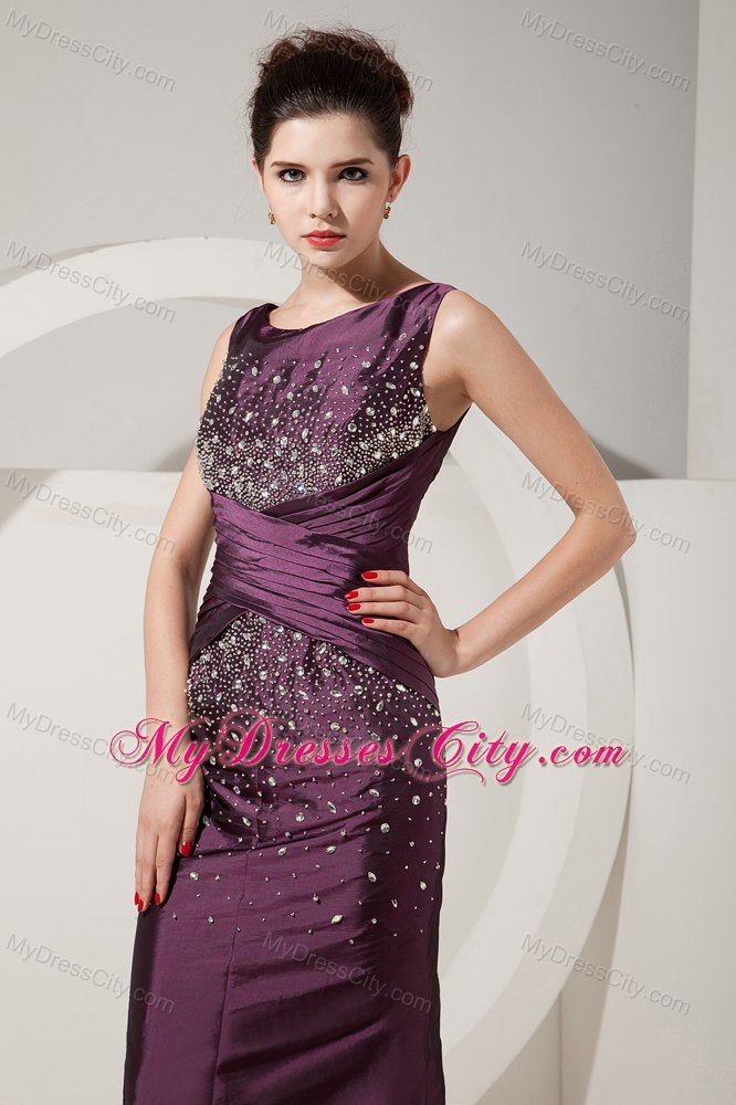 Dark Purple Mermaid Scoop Prom Evening Dress with Beading