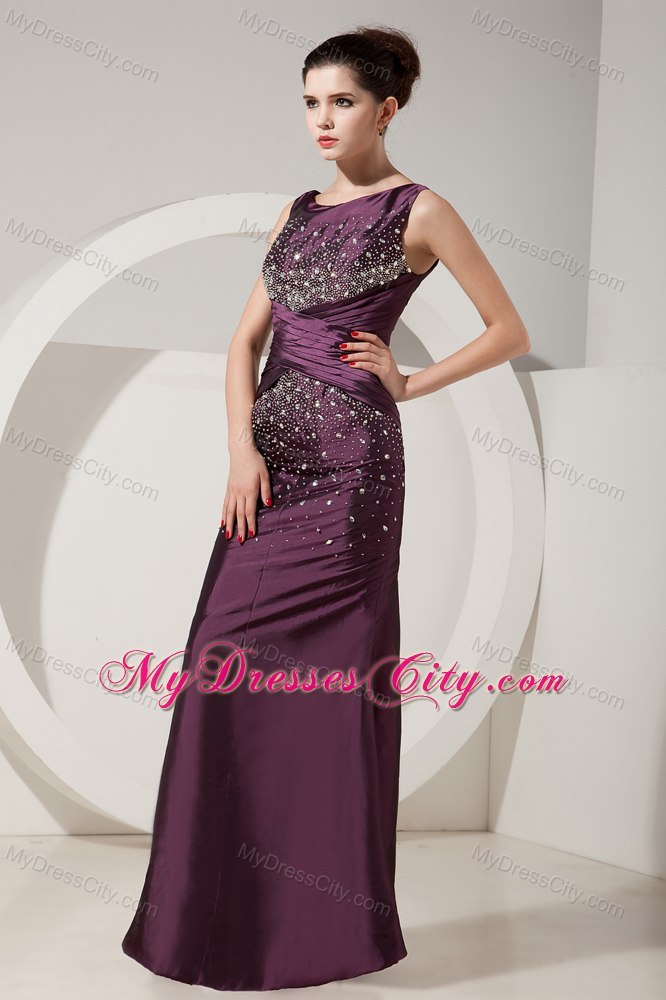 Dark Purple Mermaid Scoop Prom Evening Dress with Beading