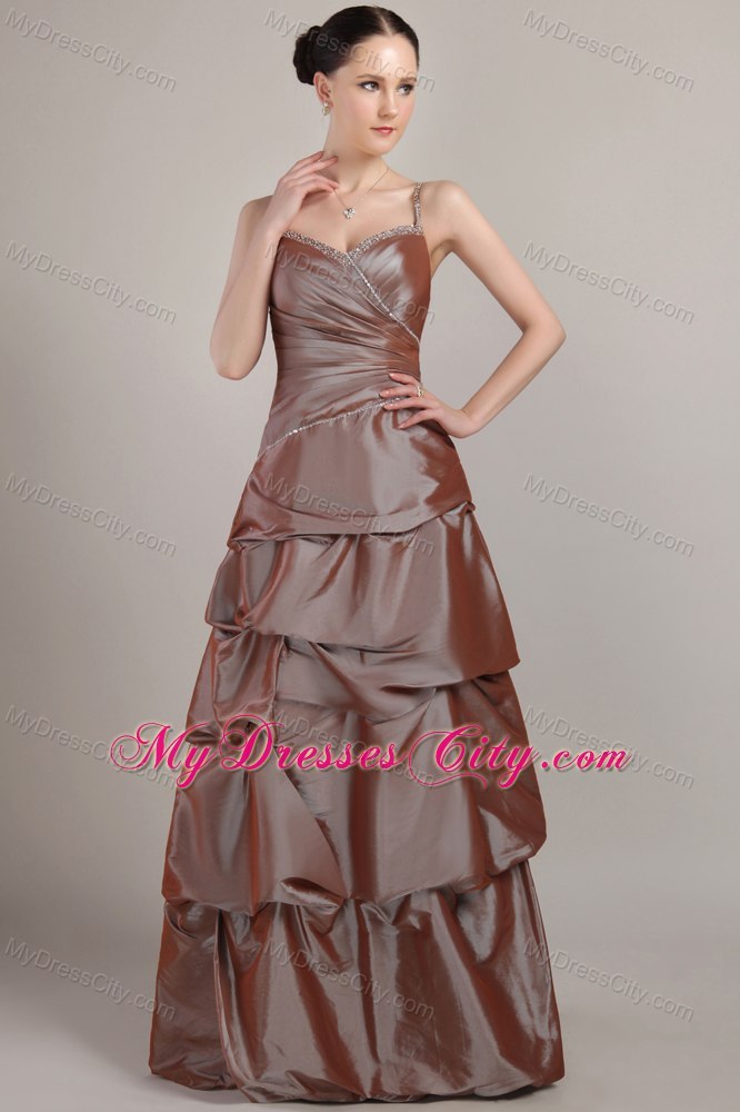 Beaded Decorate Spaghetti Straps Brown Evening Party Dresses