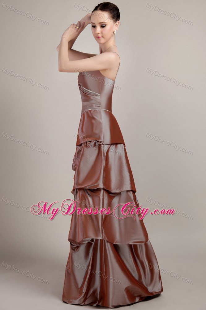 Beaded Decorate Spaghetti Straps Brown Evening Party Dresses