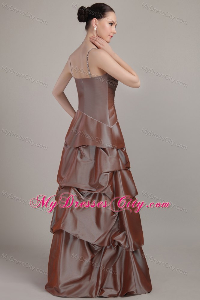 Beaded Decorate Spaghetti Straps Brown Evening Party Dresses