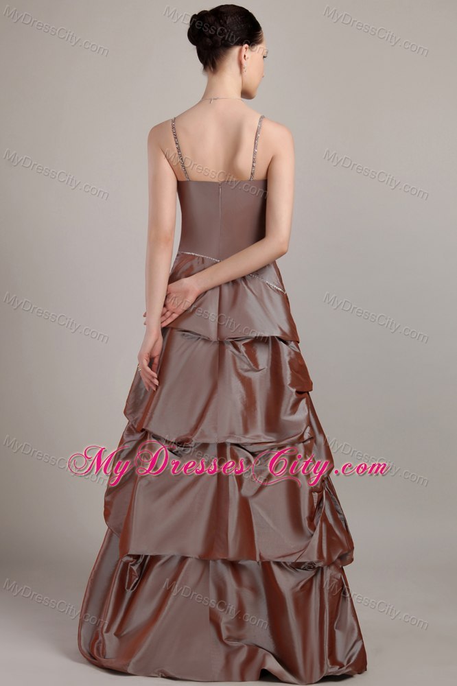 Beaded Decorate Spaghetti Straps Brown Evening Party Dresses