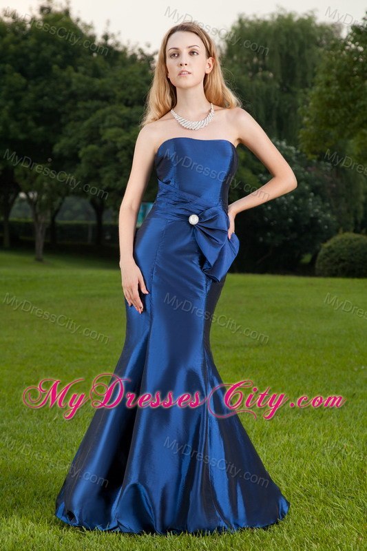 Mermaid Royal Blue Taffeta Ruches Prom Evening Dresses