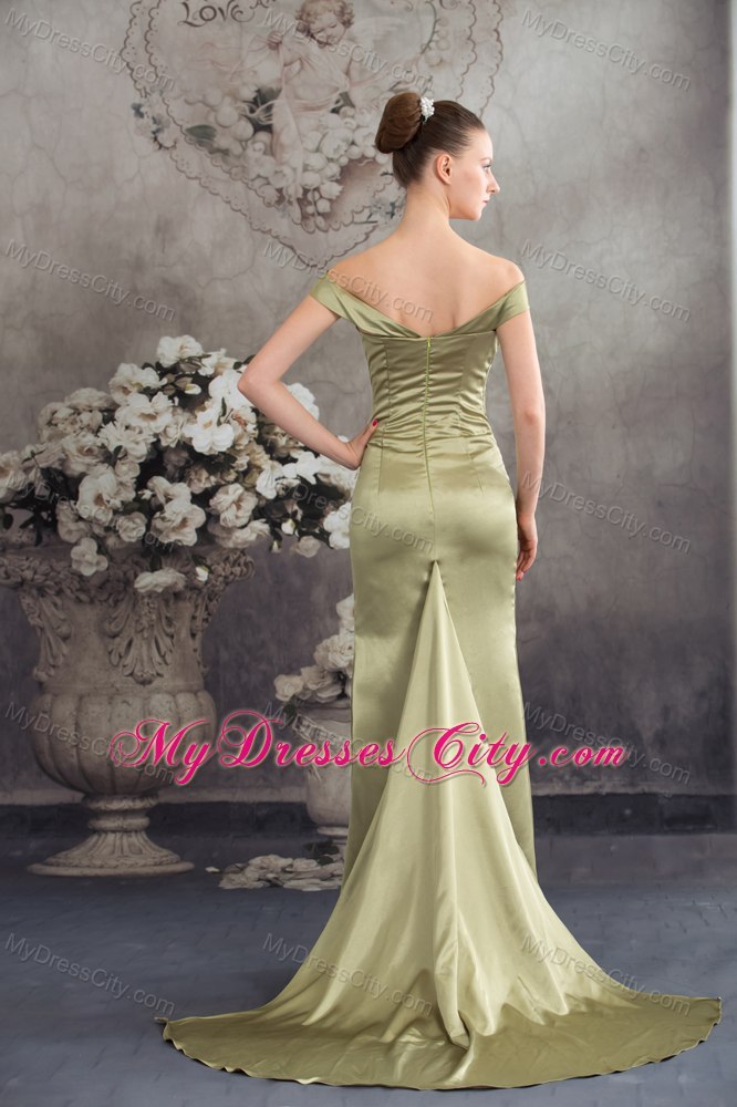 Olive Green Column Off the Shoulder Silt Prom Evening Dress