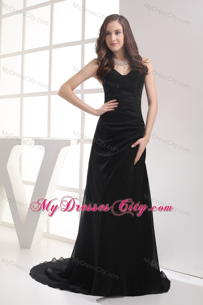 Sweetheart Black Brush Train A-line Evening Dress with Ruches