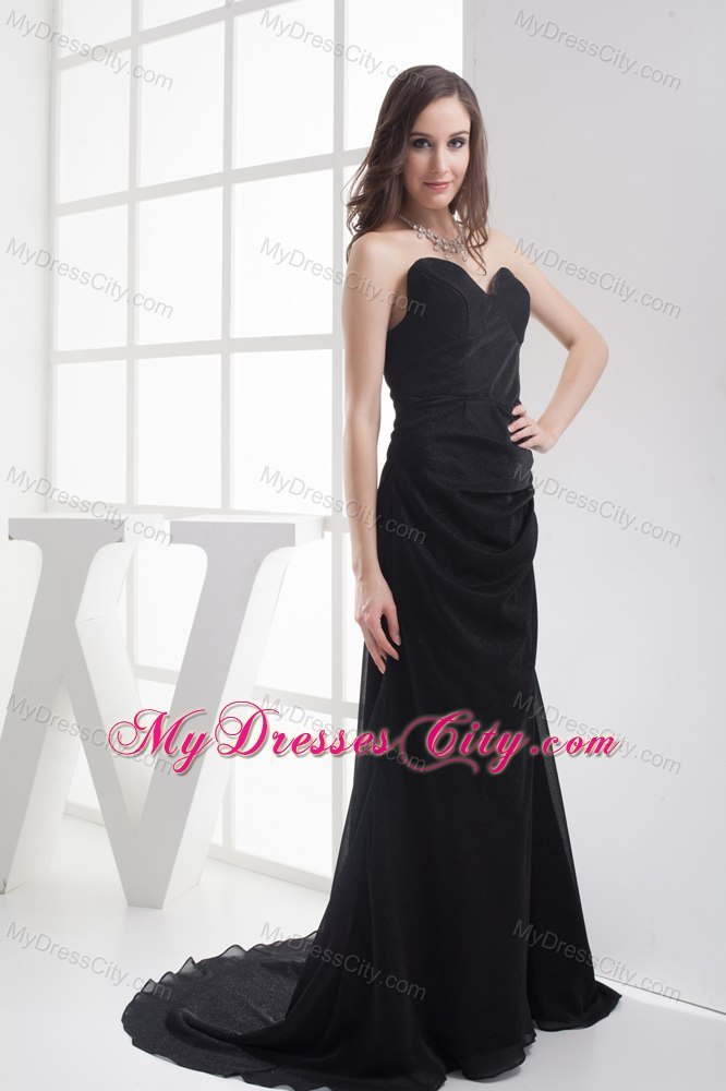 Sweetheart Black Brush Train A-line Evening Dress with Ruches