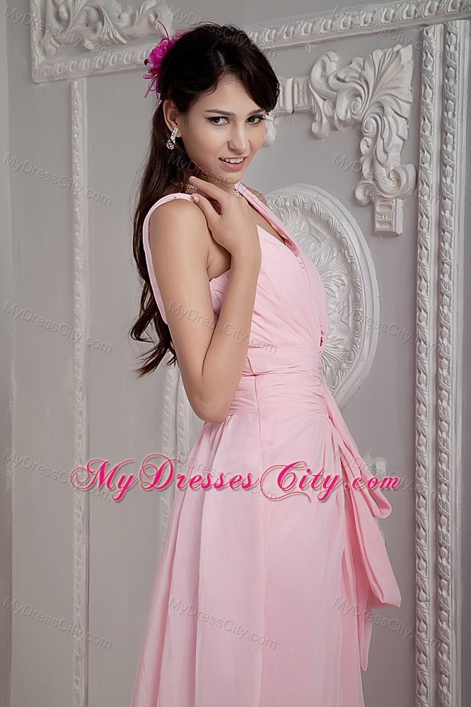 Baby Pink V-neck Homecoming Dress with Beading and Court