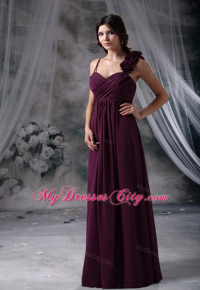 Flowers Ruche and Straps Decorate Dark Purple Homecoming Dress