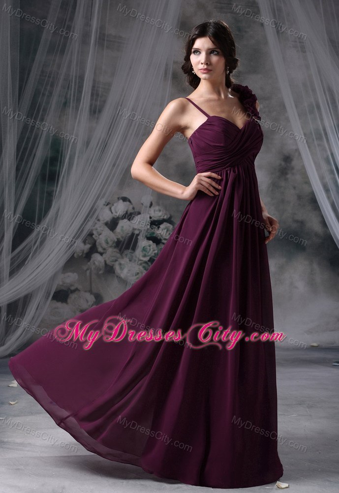 Flowers Ruche and Straps Decorate Dark Purple Homecoming Dress