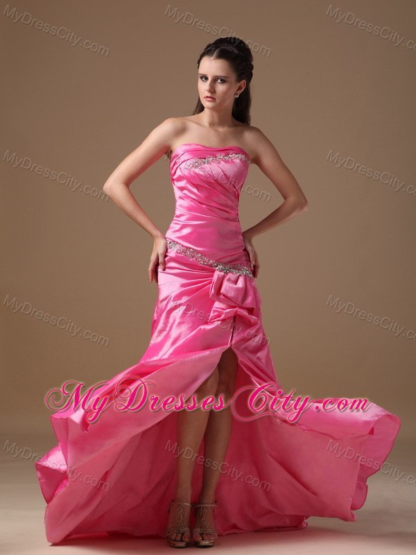 Hot Pink Column Beaded Homecoming Dress Strapless Design