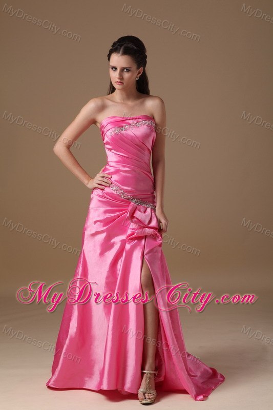 Hot Pink Column Beaded Homecoming Dress Strapless Design