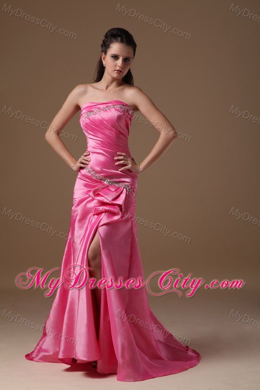 Hot Pink Column Beaded Homecoming Dress Strapless Design