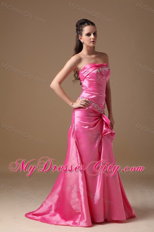 Hot Pink Column Beaded Homecoming Dress Strapless Design