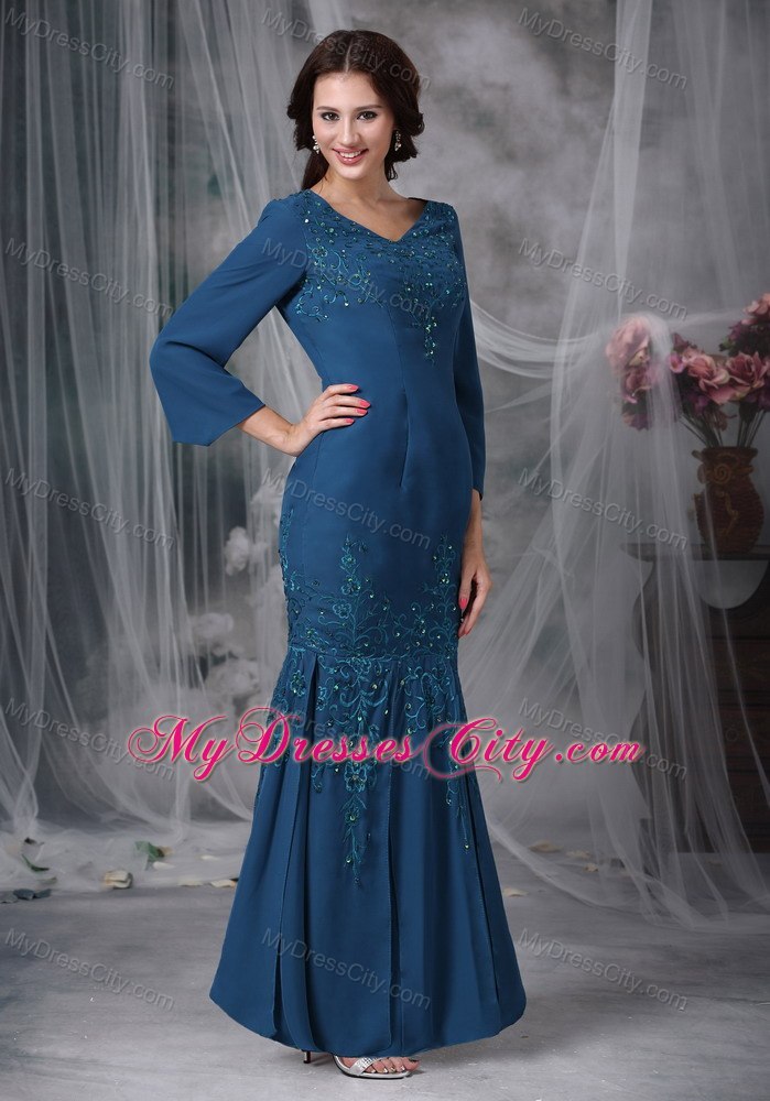 Mermaid Beaded Appliques Long Sleeves Mothers Dresses