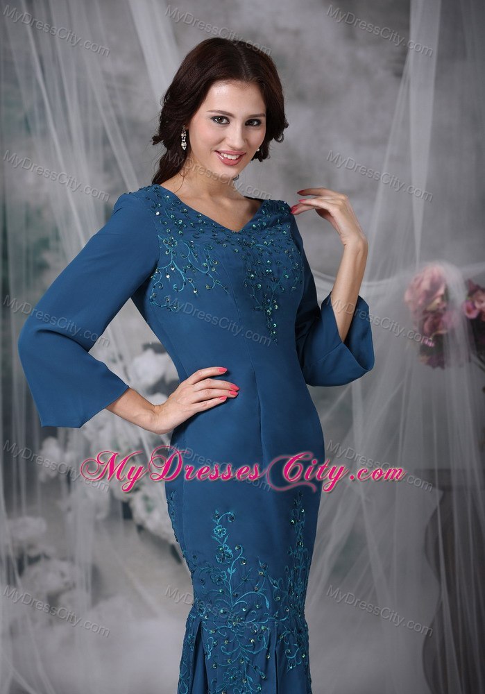 Mermaid Beaded Appliques Long Sleeves Mothers Dresses