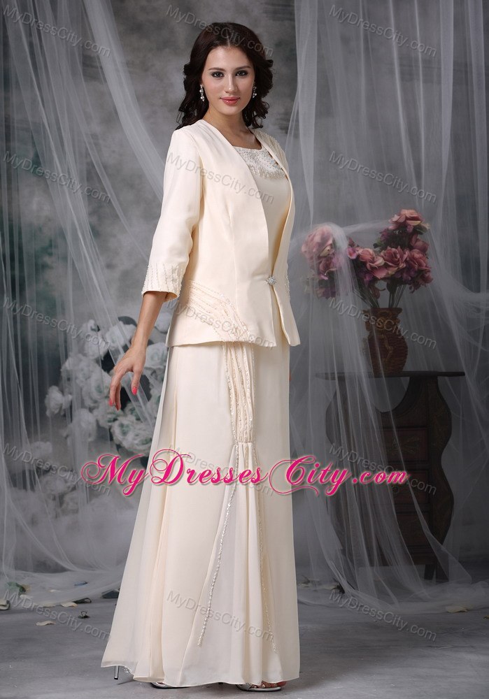 Diamond Scoop Long Mother of the Groom Dresses with Coat