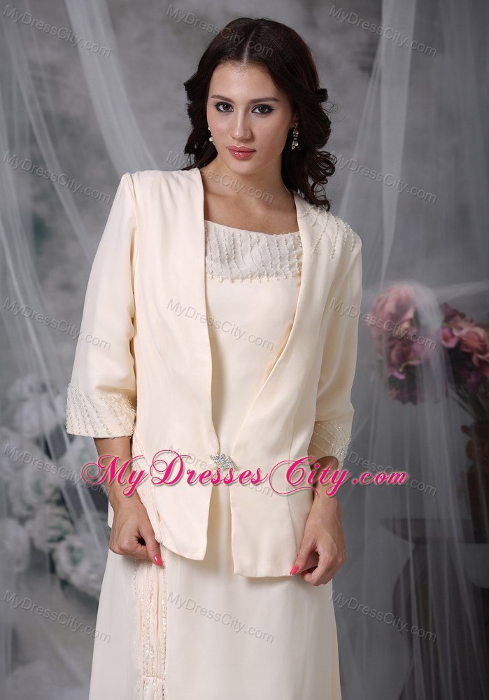 Diamond Scoop Long Mother of the Groom Dresses with Coat