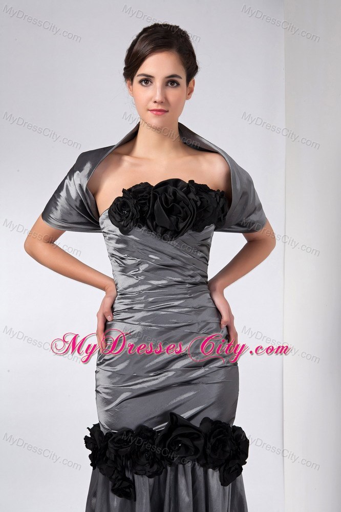 Grey Column Strapless Ankle-length Taffeta Hand Made Flowers Mother Dress with Shawl