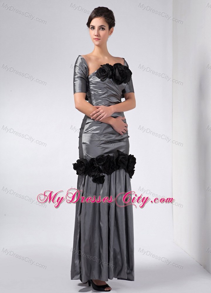 Grey Column Strapless Ankle-length Taffeta Hand Made Flowers Mother Dress with Shawl