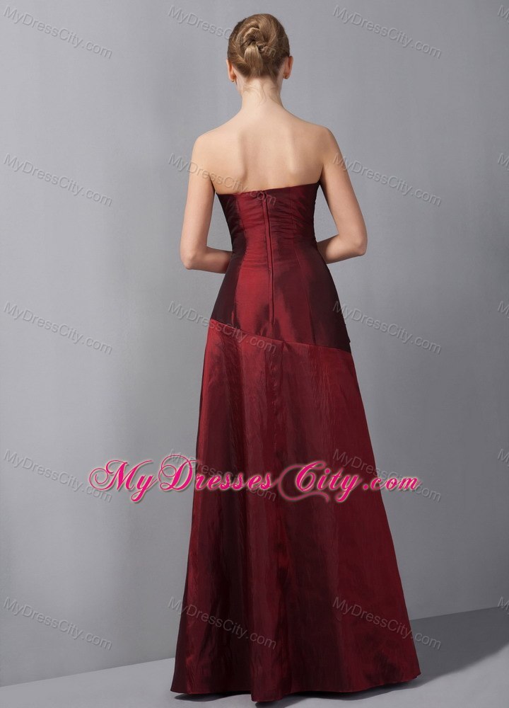 Wine Red Column Strapless Floor-length Taffeta Ruche Decorate Mother Dress with Jacket