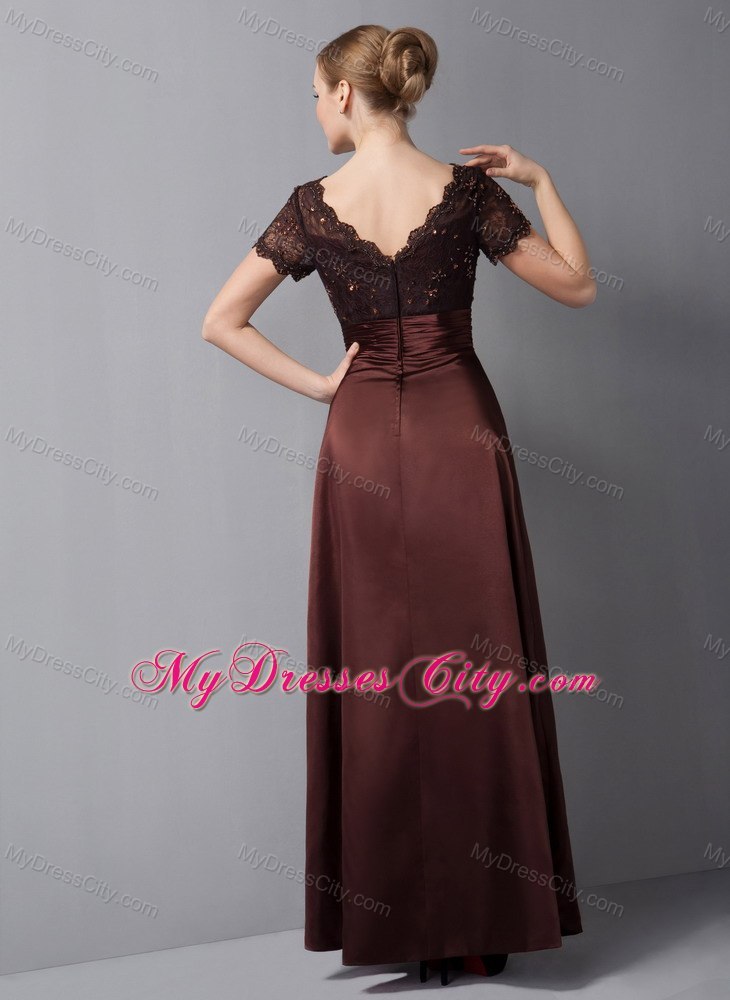 Burgundy Column V-neck Ankle-length Mother Of The Bride Dress with Beading and Diamond