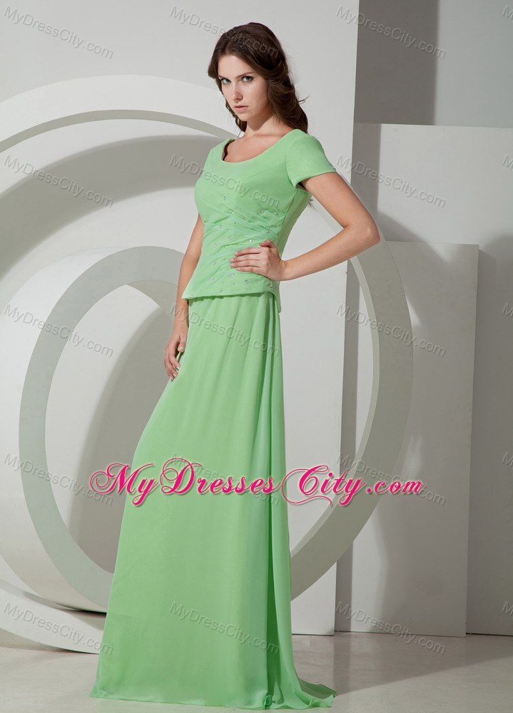 Apple Green Empire Scoop Beaded Chiffon Short Sleeves Mother Of The Bride Dress