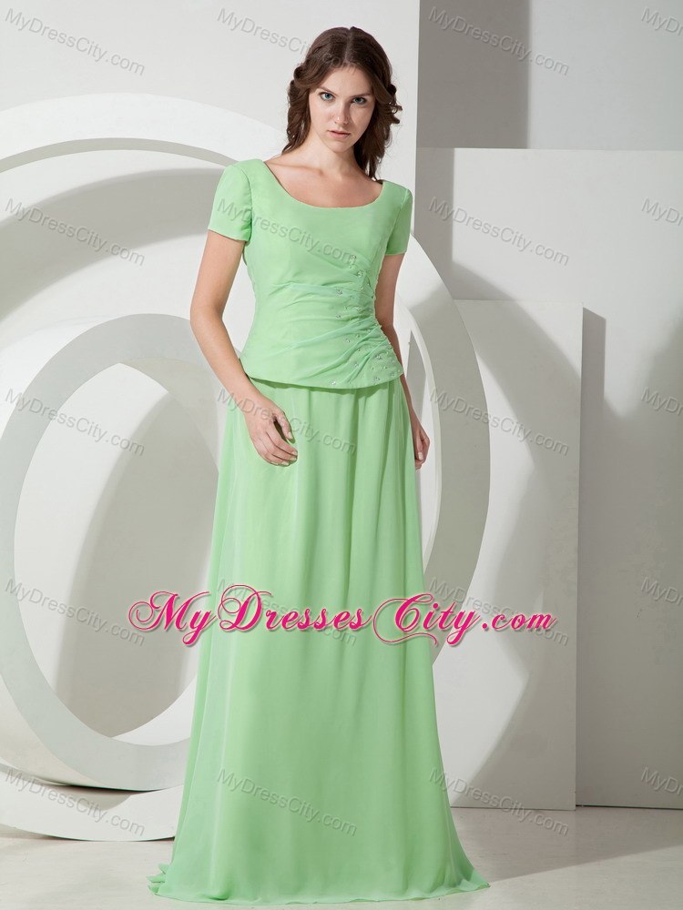 Apple Green Empire Scoop Beaded Chiffon Short Sleeves Mother Of The Bride Dress