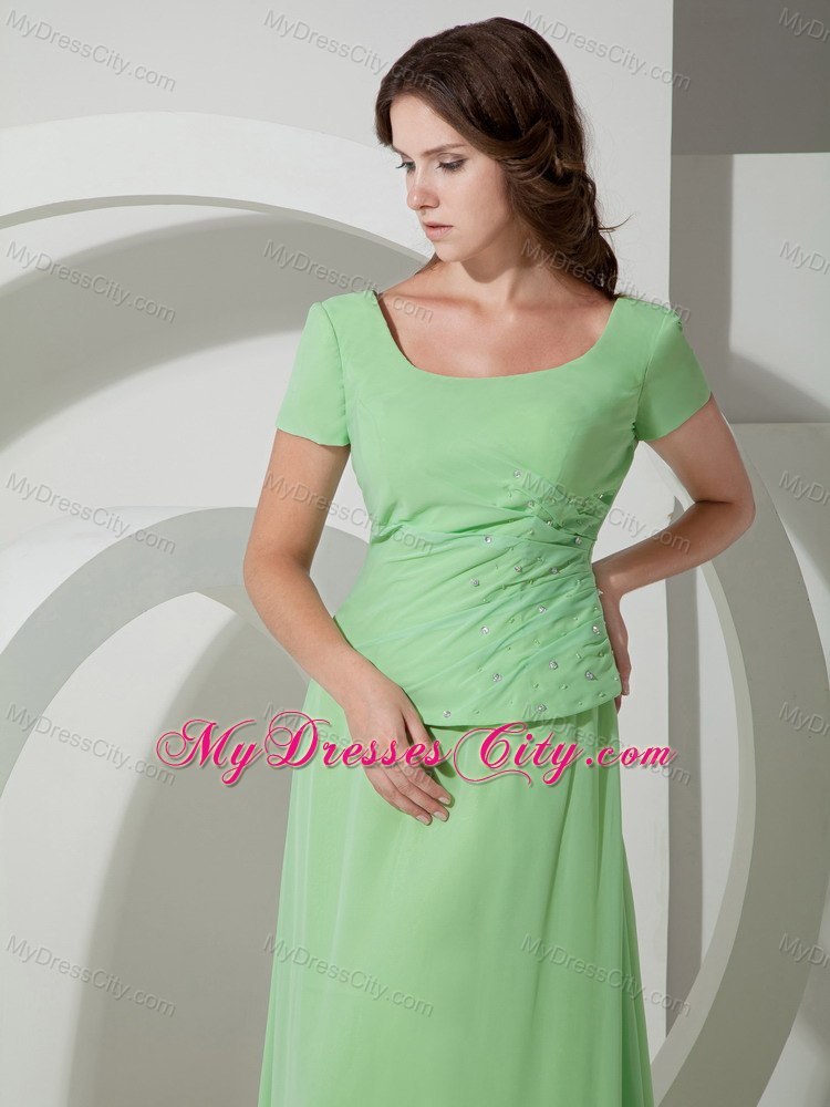 Apple Green Empire Scoop Beaded Chiffon Short Sleeves Mother Of The Bride Dress